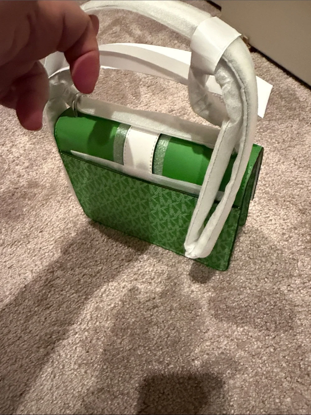 Michael Kors Green and White MK Signature Crossbody